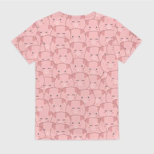 Женская футболка 3D с принтом Свинки паттерн, вид сзади #1