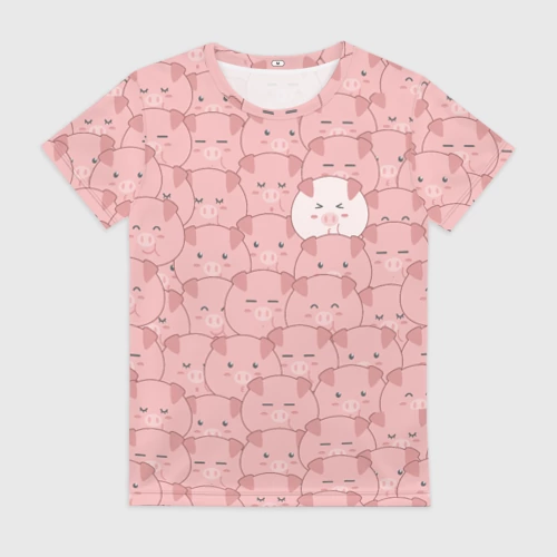 Женская футболка 3D с принтом Свинки паттерн, вид спереди #2