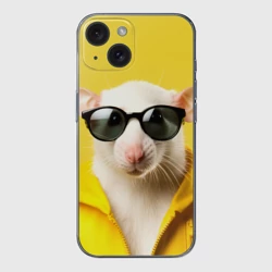 Чехол для iPhone 15 силиконовый с защитой камеры Ля какая модная крыса на желтом