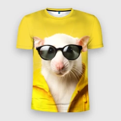 Мужская футболка 3D Slim Ля какая модная крыса на желтом