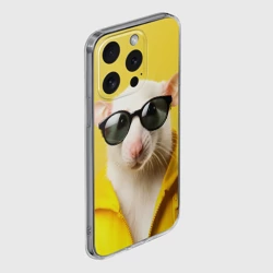 Чехол для iPhone 15 Pro силиконовый с защитой камеры Ля какая модная крыса на желтом - фото 2