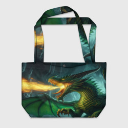 Сказочный дракон извергающий огонь - нейросеть – Пляжная сумка 3D с принтом купить