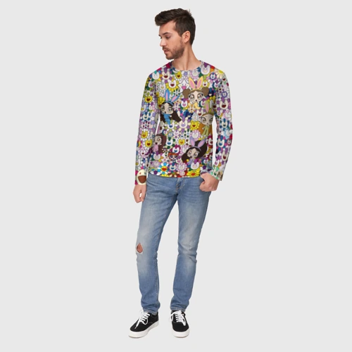 Мужской лонгслив 3D с принтом Right now NewJeans and Takashi Murakami, вид сбоку #3