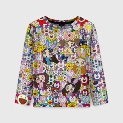 Детский лонгслив 3D Right now NewJeans and Takashi Murakami