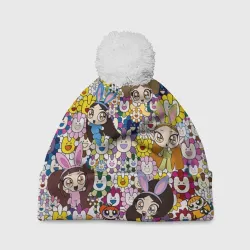 Шапка 3D c помпоном Right now NewJeans and Takashi Murakami