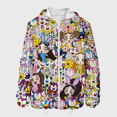 Мужская куртка 3D Right now NewJeans and Takashi Murakami