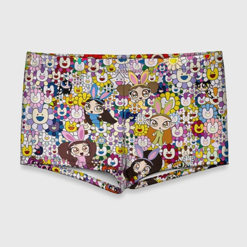 Мужские купальные плавки 3D Right now NewJeans and Takashi Murakami