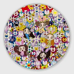 Круглый коврик для мышки Right now NewJeans and Takashi Murakami