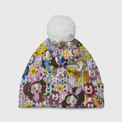 Шапка 3D c помпоном Right now NewJeans and Takashi Murakami