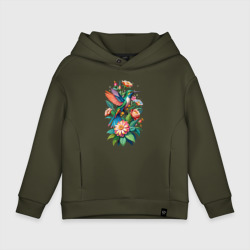 Детское худи Oversize хлопок Колибри среди цветов