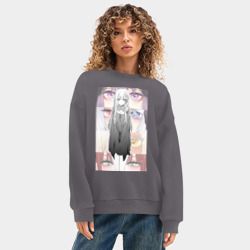 Женский свитшот oversize без начеса хлопок Эта фарфоровая кукла влюбилась Марин Китагава коллаж - фото 2