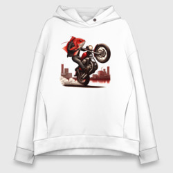 Женское худи Oversize хлопок Красная рыба в джинсах делает трюк на байке