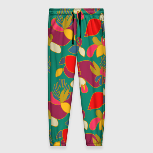 Женские брюки с принтом Ягодно-цветочная абстракция, вид спереди №1