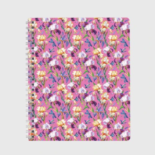 Тетрадь Ирисы и синие стрекоза на розовом