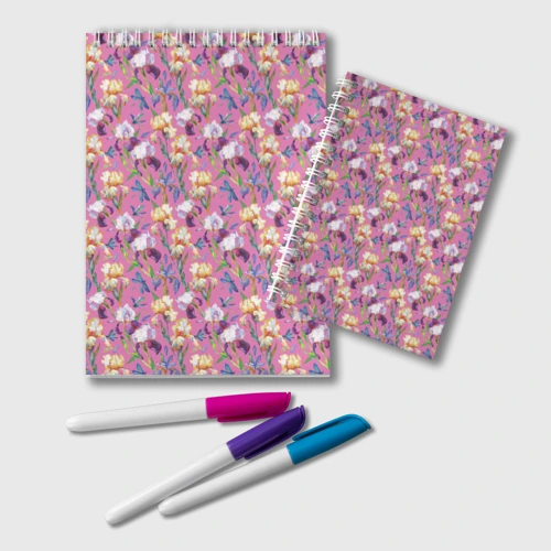 Блокнот Ирисы и синие стрекоза на розовом