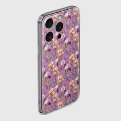 Чехол для iPhone 15 Pro Max силиконовый с защитой камеры Ирисы и синие стрекоза на розовом - фото 2