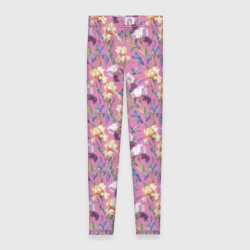 Леггинсы 3D Ирисы и синие стрекоза на розовом