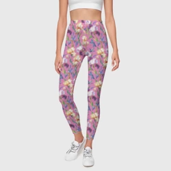 Леггинсы 3D Ирисы и синие стрекоза на розовом - фото 2