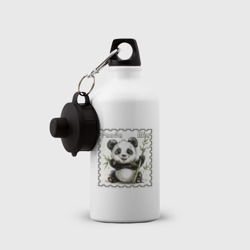 Бутылка с принтом Панда Миа акварель для ребенка, вид на модели спереди №2. Цвет основы: белый