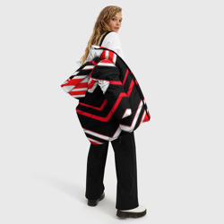 Куртка с принтом Бело-красные линии на чёрном фоне для женщины, вид на модели спереди №3. Цвет основы: черный