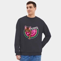 Мужской свитшот oversize без начеса хлопок Бенгальский кот арбузер - фото 2