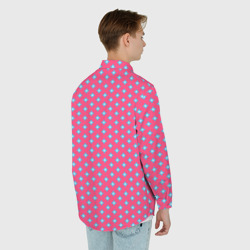 Рубашка с принтом Паттерн голубые ромбики для любого человека, вид сзади №2. Цвет основы: белый