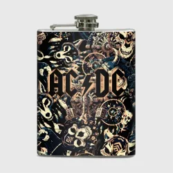 Фляга AC DC на фоне викингов рун воронов и черепов 
