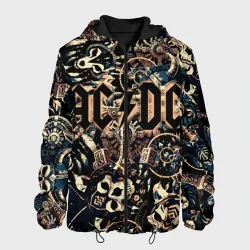 Мужская куртка 3D AC DC на фоне викингов рун воронов и черепов 