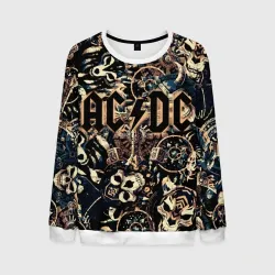 Мужской свитшот 3D AC DC на фоне викингов рун воронов и черепов 