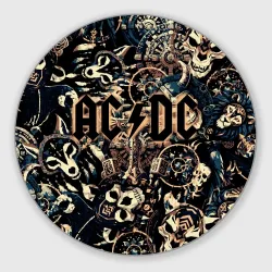 Круглый коврик для мышки AC DC на фоне викингов рун воронов и черепов 
