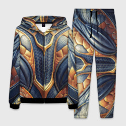 Мужской костюм 3D Темная кожаная броня с желтой оплеткой 