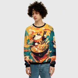 Мужской свитшот 3D The cat eats ramen - фото 2