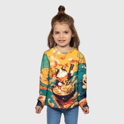 Детский лонгслив 3D The cat eats ramen - фото 2