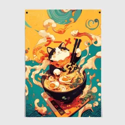 Постер The cat eats ramen