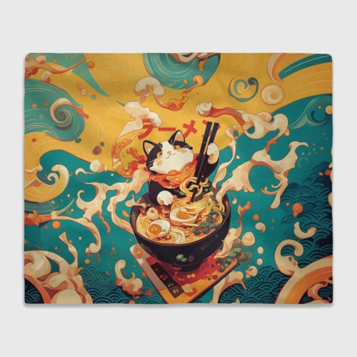 Плед 3D The cat eats ramen