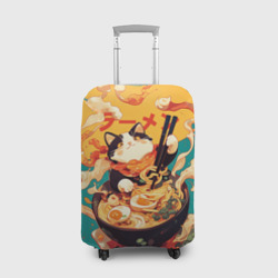 Чехол для чемодана 3D The cat eats ramen