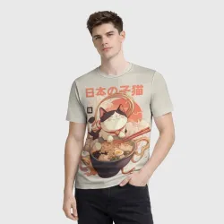 Мужская футболка 3D Ramen and the cat - фото 2