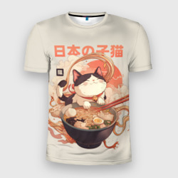 Мужская футболка 3D Slim Ramen and the cat