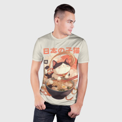 Мужская футболка 3D Slim Ramen and the cat - фото 2
