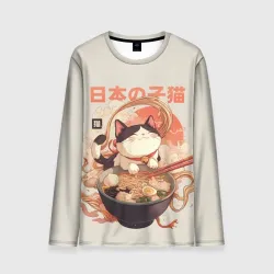 Мужской лонгслив 3D Ramen and the cat
