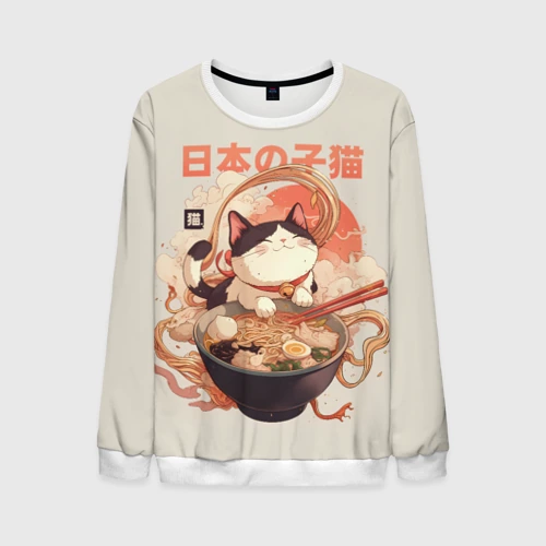Мужской свитшот 3D Ramen and the cat