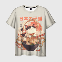 Мужская футболка 3D Ramen and the cat