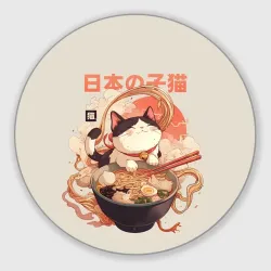 Круглый коврик для мышки Ramen and the cat