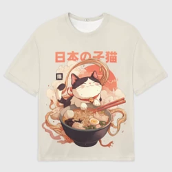 Мужская футболка oversize 3D Ramen and the cat