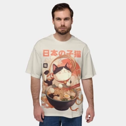 Мужская футболка oversize 3D Ramen and the cat - фото 2