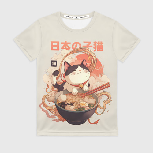 Женская футболка 3D Ramen and the cat, цвет 3D печать