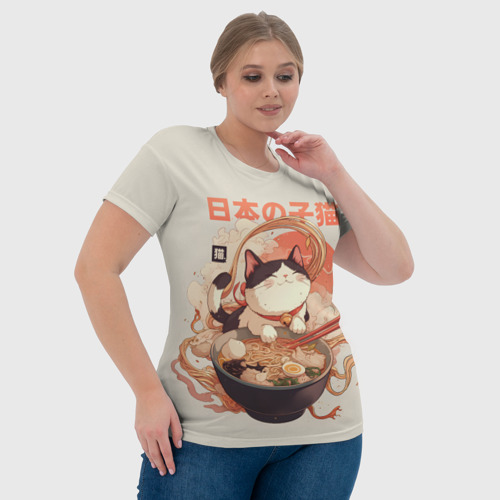 Женская футболка 3D Ramen and the cat, цвет 3D печать - фото 6