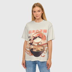 Женская футболка oversize 3D Ramen and the cat - фото 2