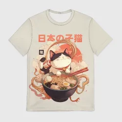 Мужская футболка 3D Ramen and the cat
