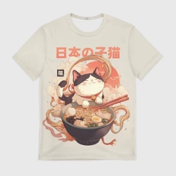 Мужская футболка 3D Ramen and the cat